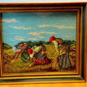 Vintage Needlepoint Picture Framed “The Gleaners” by Francois Millet